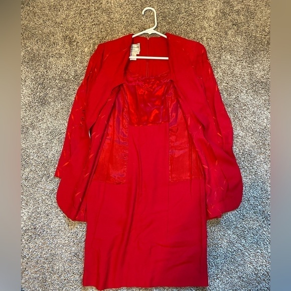 Vintage Red Blazer Dress , 80s Or 90s Fashion, Satin Cami, Women Sz Large, Retro - Picture 6 of 10